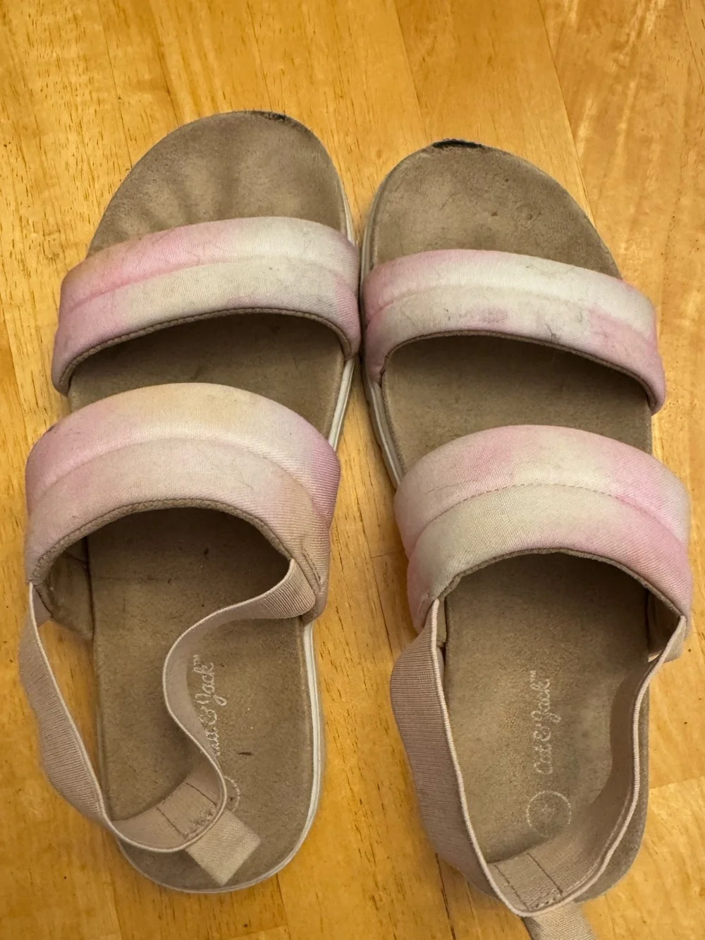 🌸 Cat & Jack Pink Tie Dye Stretch Sandals Girls Size 4 Summer Shoes ☀️